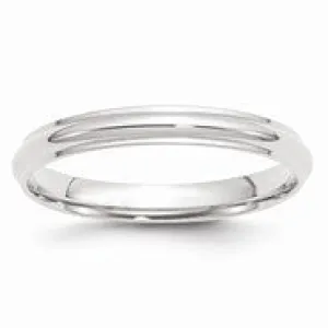 10k White Gold 3mm Half Round with Edge Wedding Band Ring