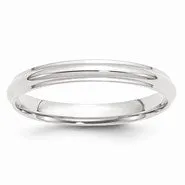 10k White Gold 3mm Half Round with Edge Wedding Band Ring