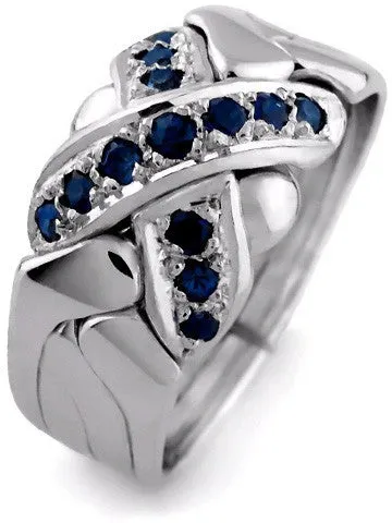 14K Gold Band Sapphire Puzzle Ring 4W13S
