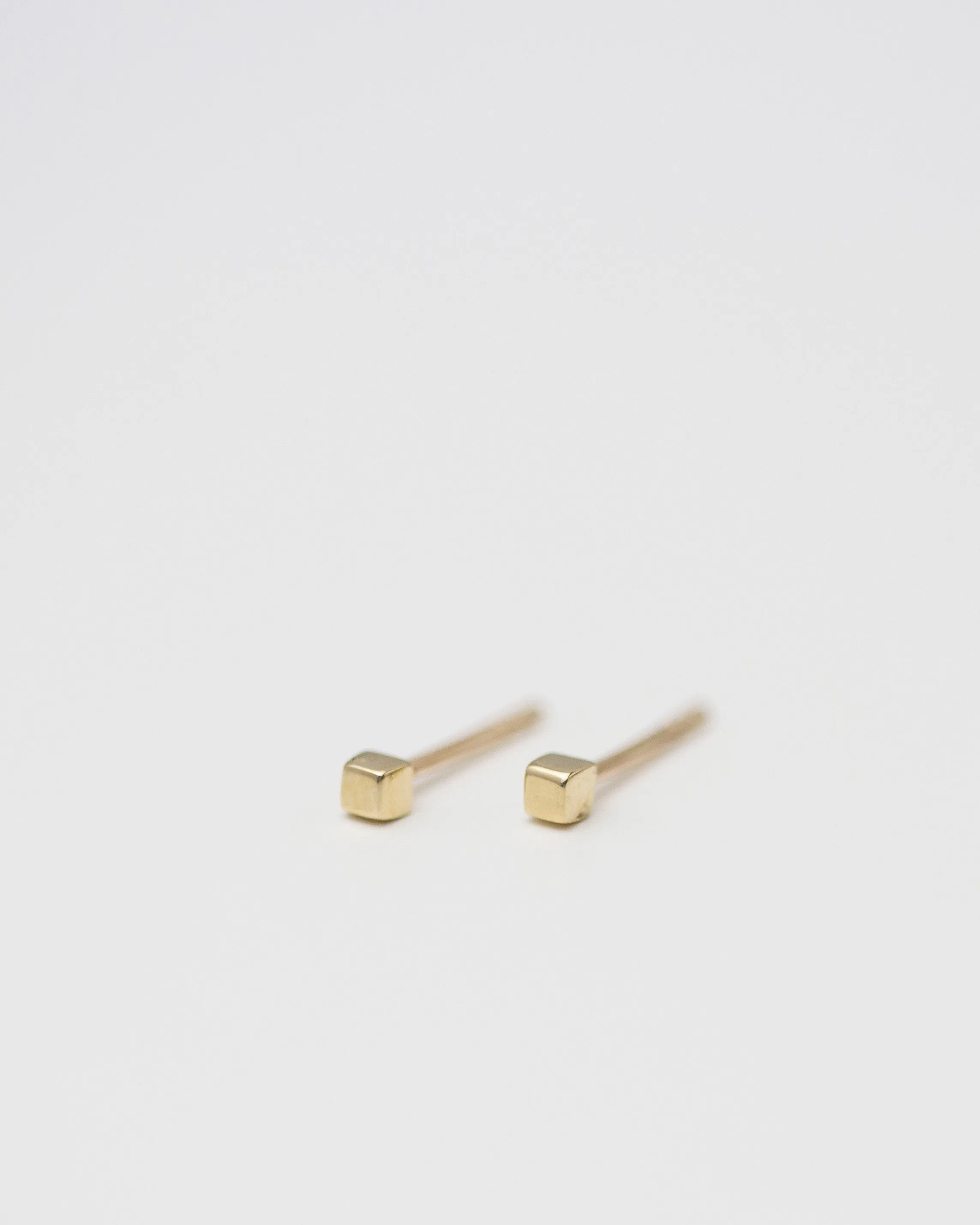 14K Mini Cube Stud Earrings