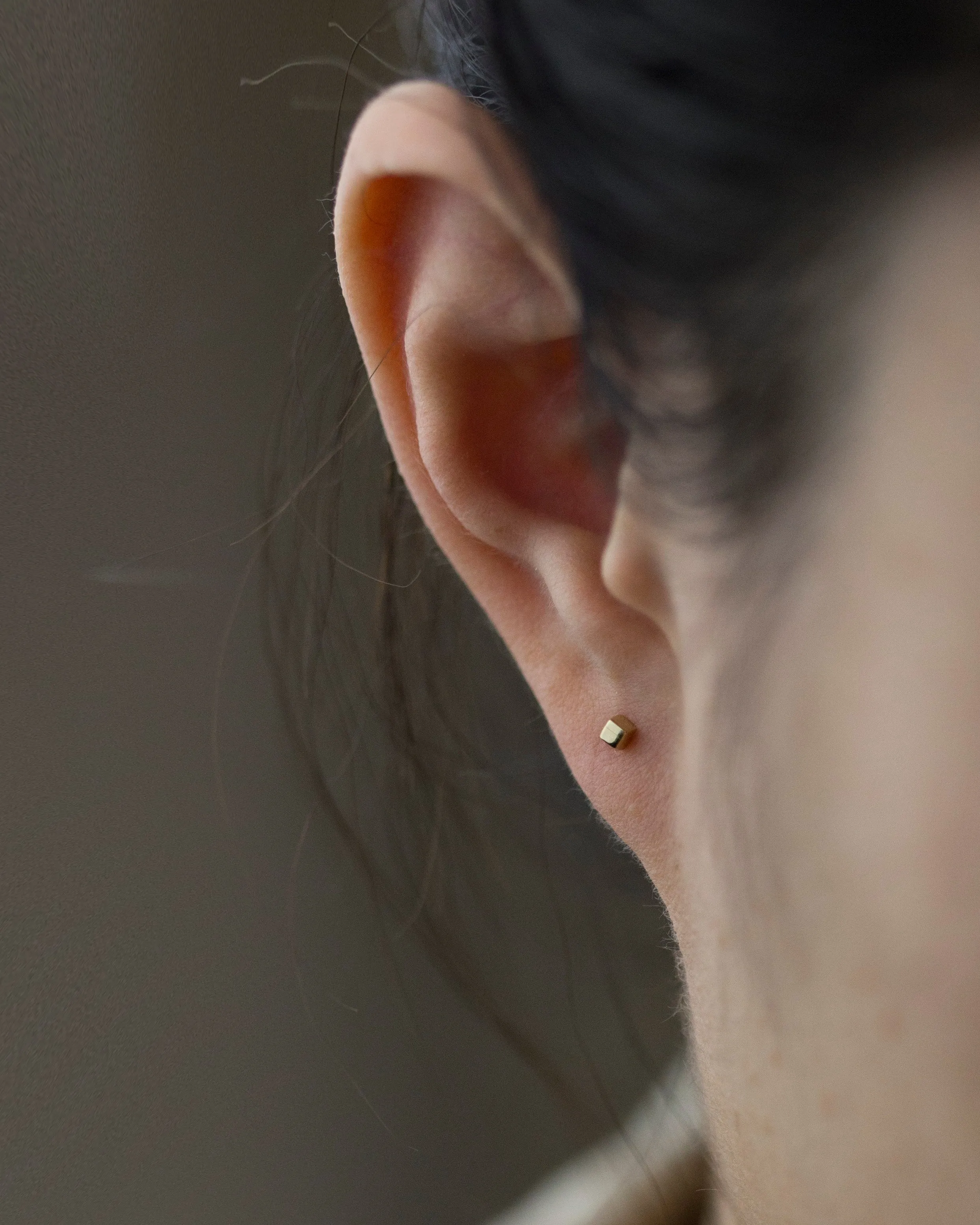 14K Mini Cube Stud Earrings