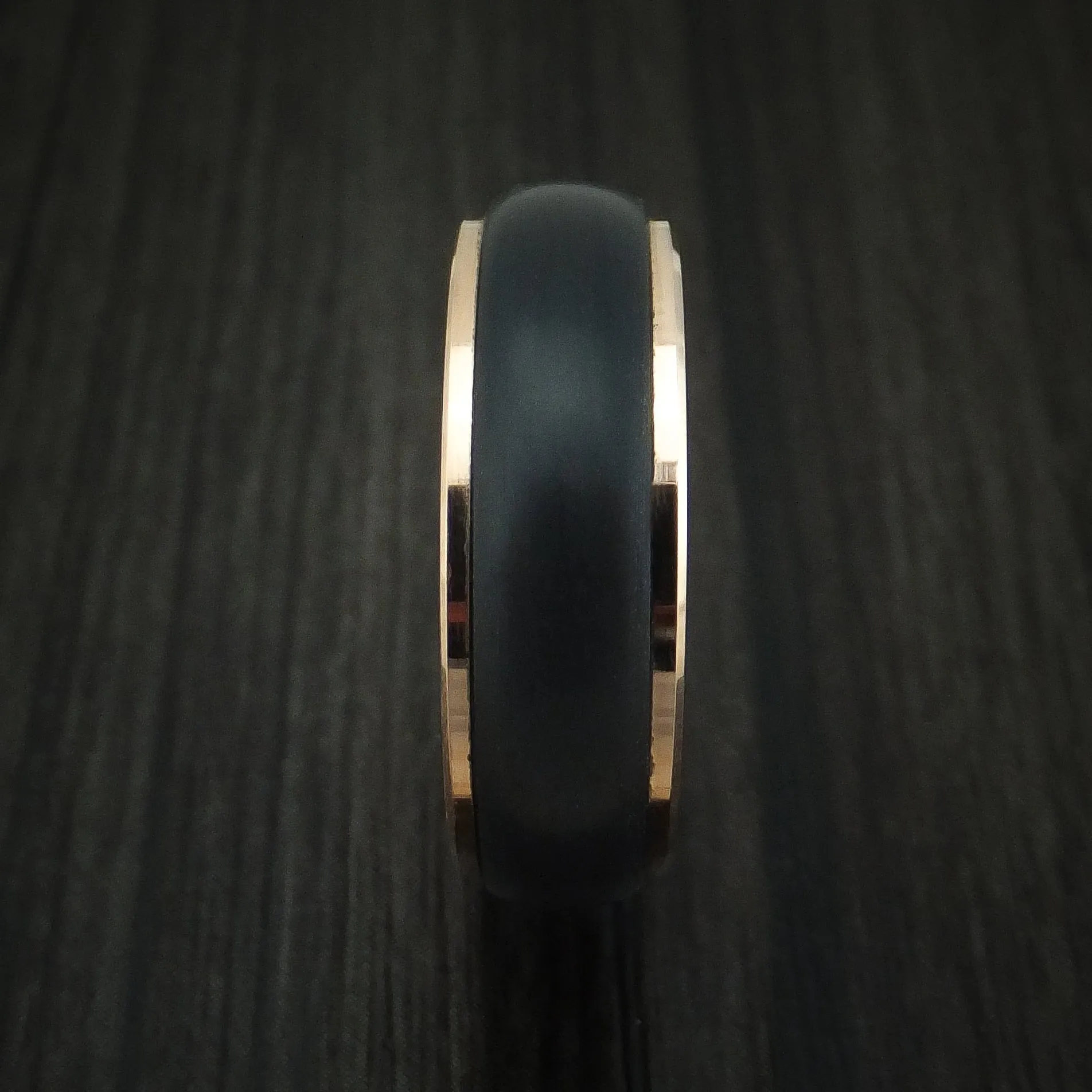14K Rose Gold Men's Ring With Carbon Fiber Custom Made Band
