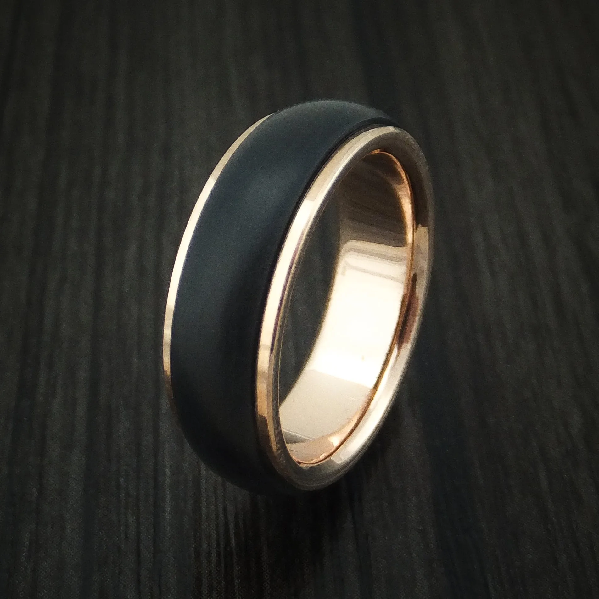 14K Rose Gold Men's Ring With Carbon Fiber Custom Made Band