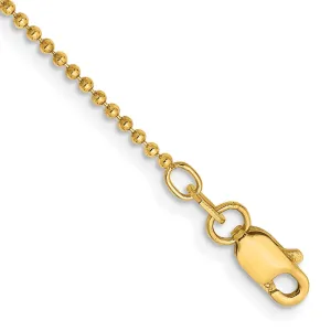 14KT Yellow Gold 9-inch 1.2MM Diamond-cut Lobster Clasp Beaded Anklet