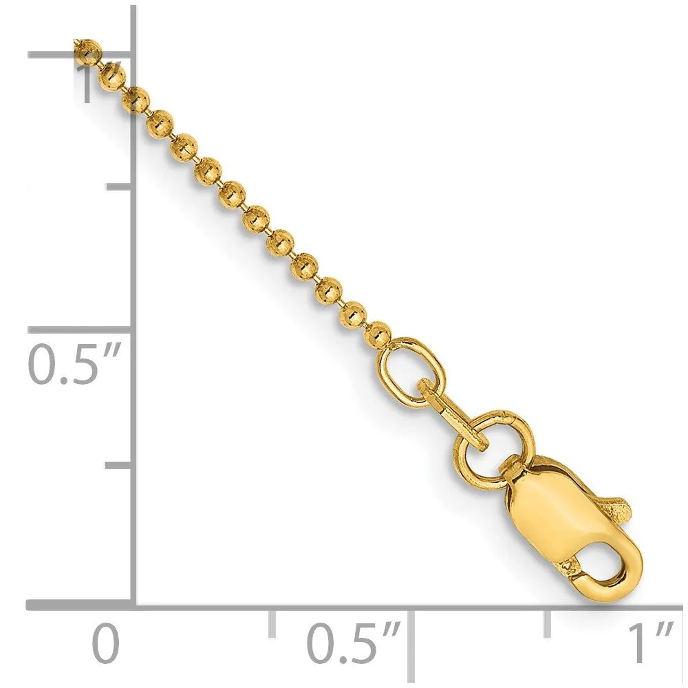 14KT Yellow Gold 9-inch 1.2MM Diamond-cut Lobster Clasp Beaded Anklet