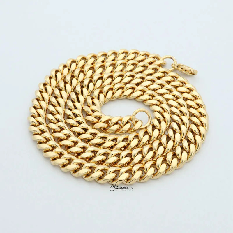 18K Gold Plated Stainless Steel Miami Cuban Curb Chain Necklace - 8mm Width