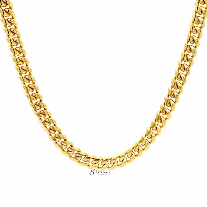 18K Gold Plated Stainless Steel Miami Cuban Curb Chain Necklace - 8mm Width