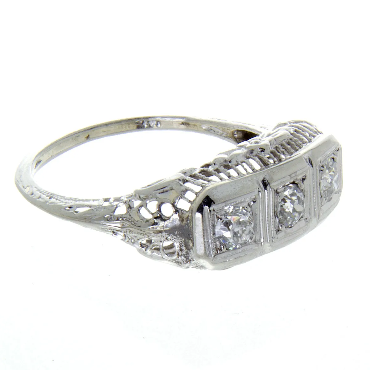 1920s Filigree 3 Stone Diamond Anniversary Band