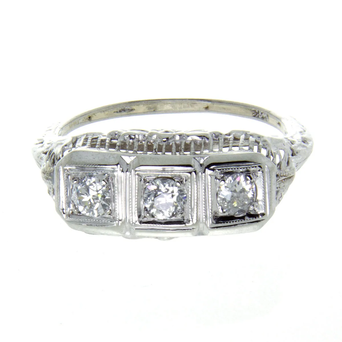 1920s Filigree 3 Stone Diamond Anniversary Band