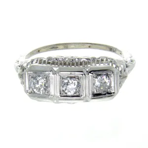 1920s Filigree 3 Stone Diamond Anniversary Band