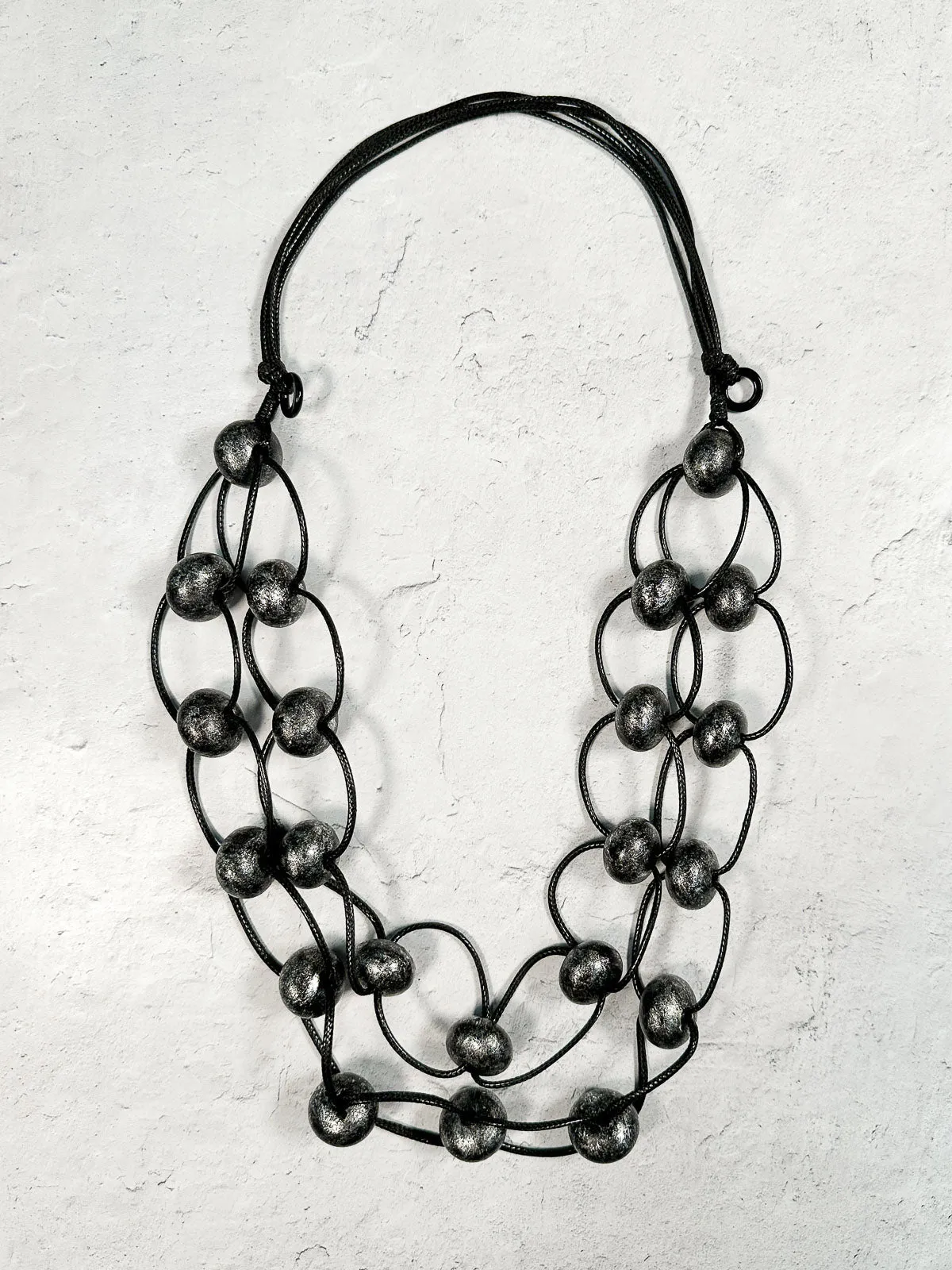 2 Strand Wood Bead & Links Necklace & Earrings Set, Black