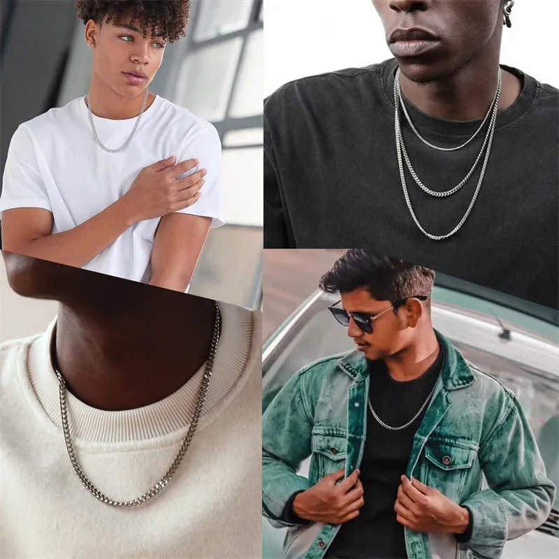 5mm Mens Chain Necklaces Silver Cuban Link Chain for Mens Thick Stainless Steel Chain Necklaces for Men Gifts for Him