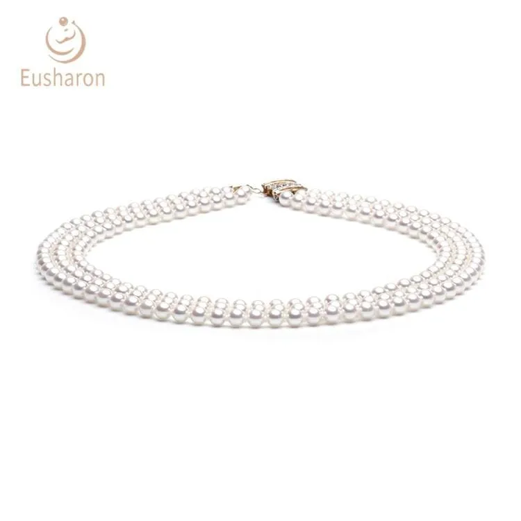 6mm Three Strands Akoya Pearl 14K Necklace
