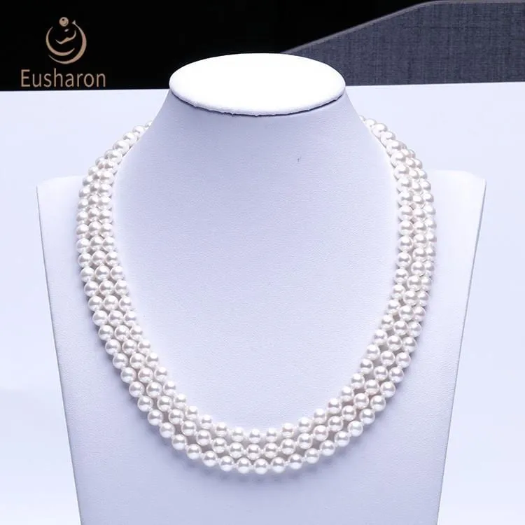 6mm Three Strands Akoya Pearl 14K Necklace
