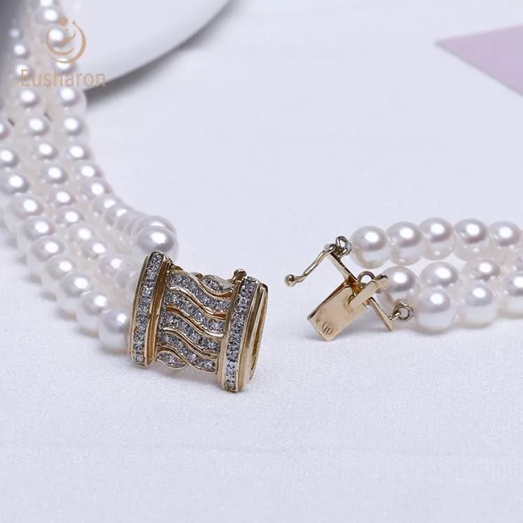 6mm Three Strands Akoya Pearl 14K Necklace