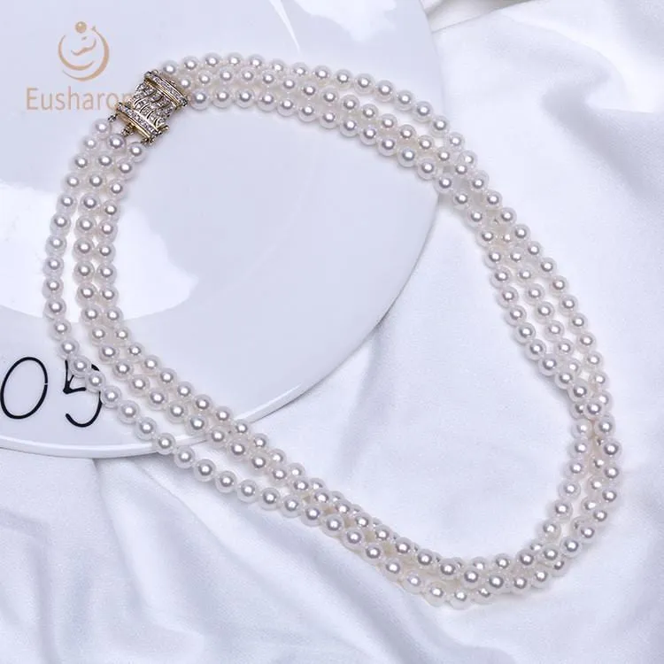 6mm Three Strands Akoya Pearl 14K Necklace