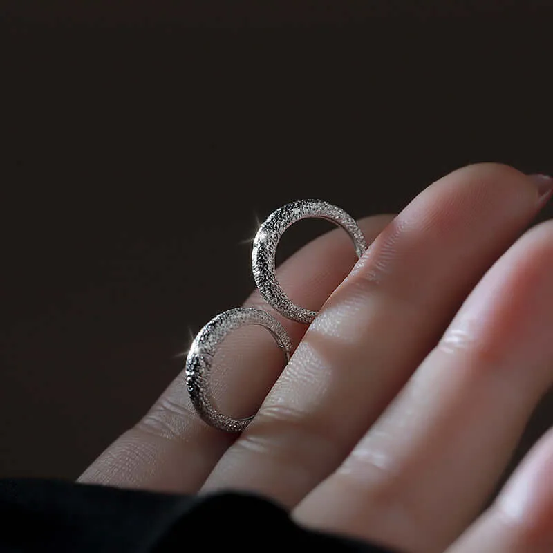 925 Silver Frosted Simple Huggie Earrings