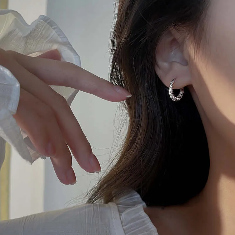 925 Silver Frosted Simple Huggie Earrings