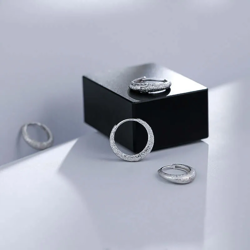 925 Silver Frosted Simple Huggie Earrings