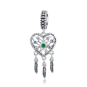 925 Sterling Silver Tassel Dream Catcher Bracelet Charm