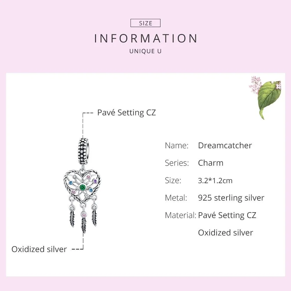 925 Sterling Silver Tassel Dream Catcher Bracelet Charm