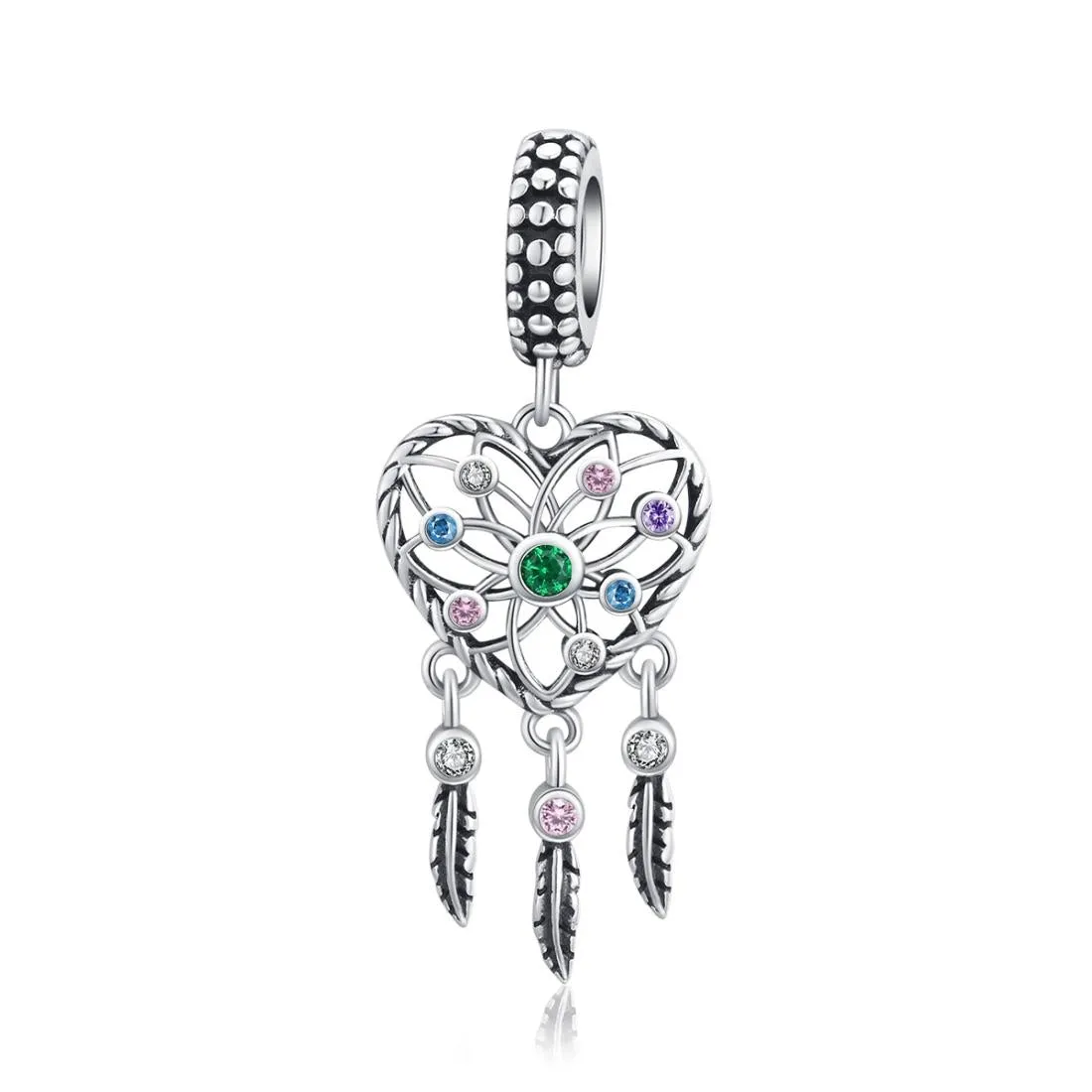 925 Sterling Silver Tassel Dream Catcher Bracelet Charm