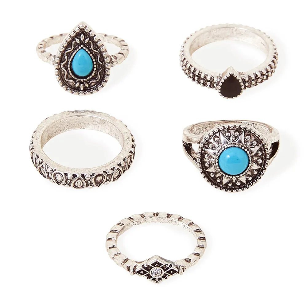 Accessorize London Women's Blue Crystal Stacking Ring Set-Medium