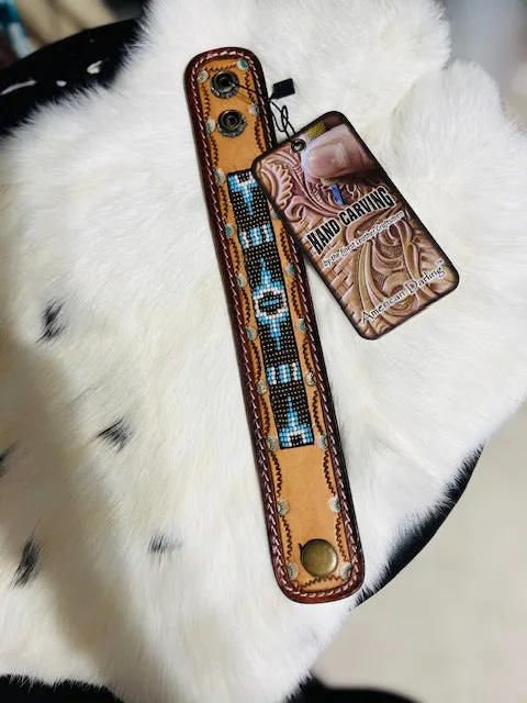 American Darling Genuine Leather Hand Tooled Snap Strap Bracelets