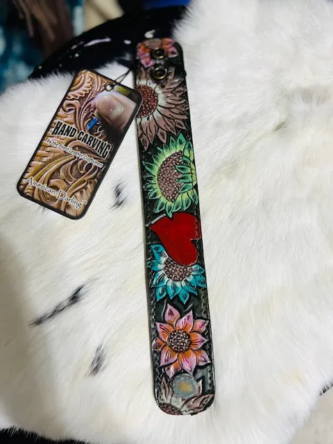 American Darling Genuine Leather Hand Tooled Snap Strap Bracelets