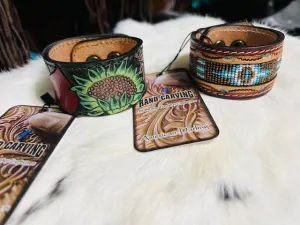 American Darling Genuine Leather Hand Tooled Snap Strap Bracelets
