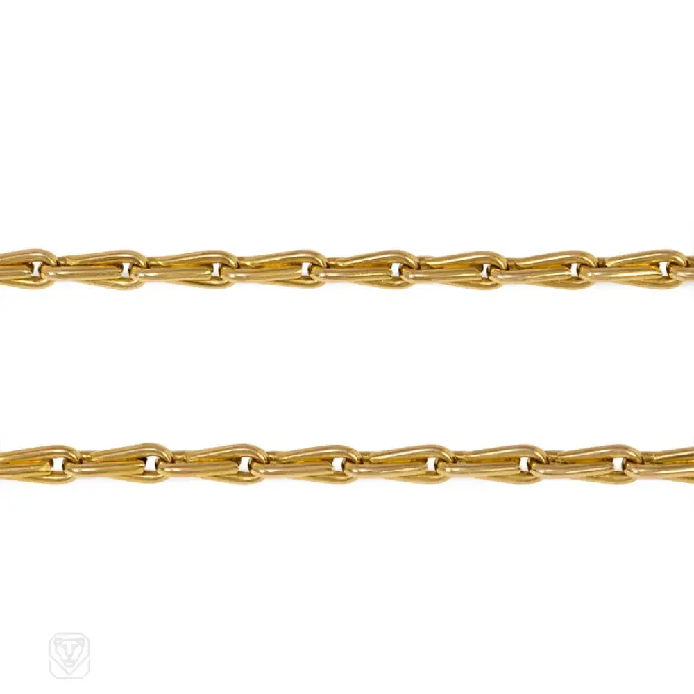 Antique gold long muff chain, France