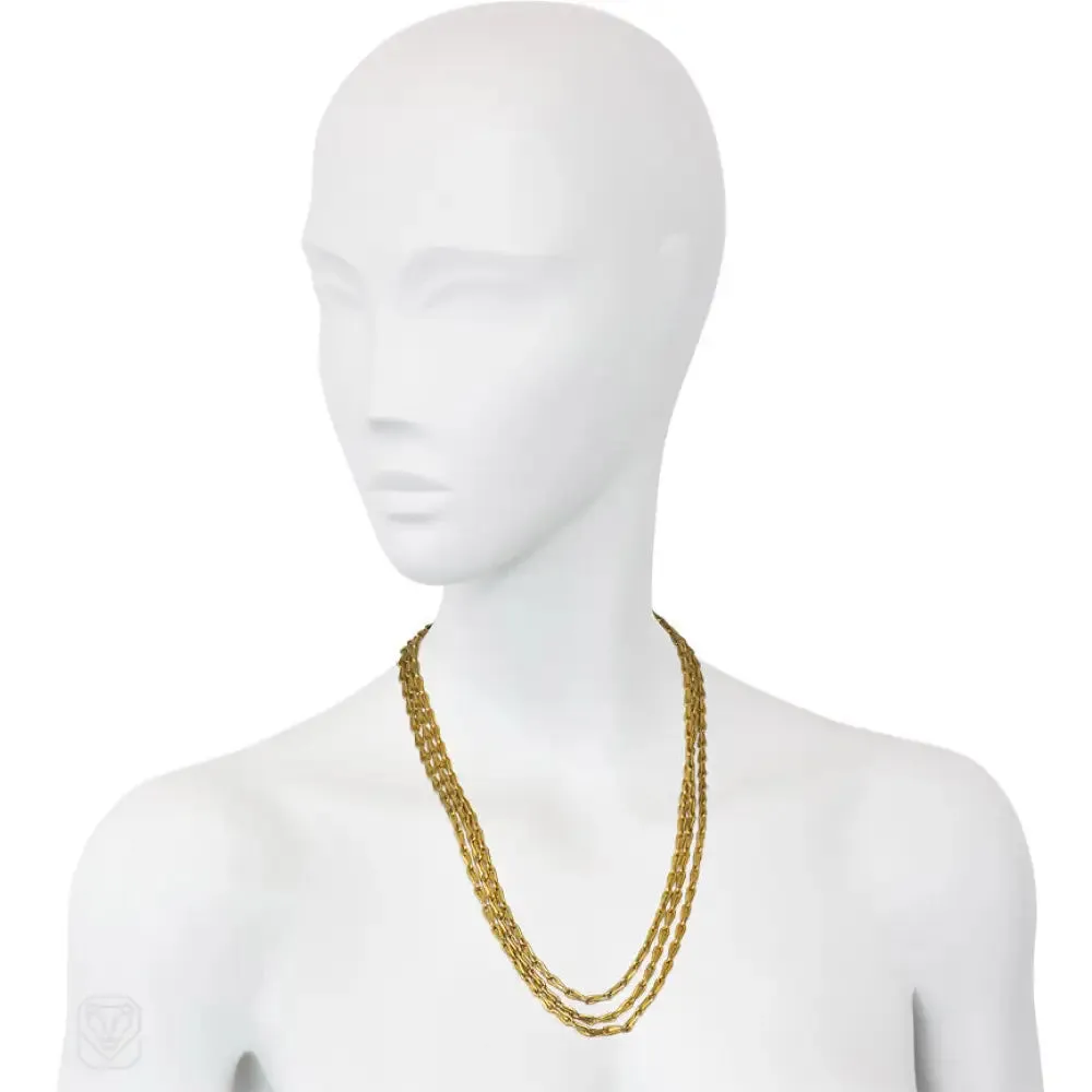 Antique gold long muff chain, France