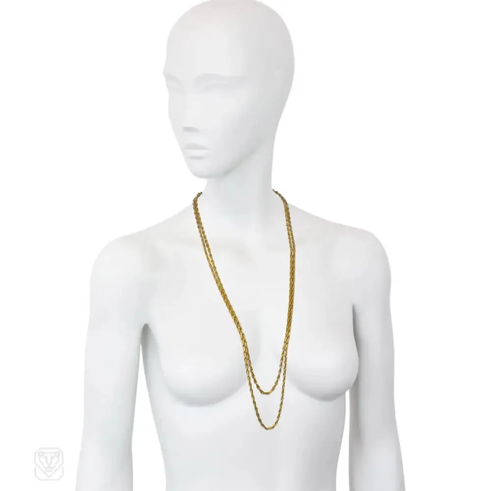 Antique gold long muff chain, France
