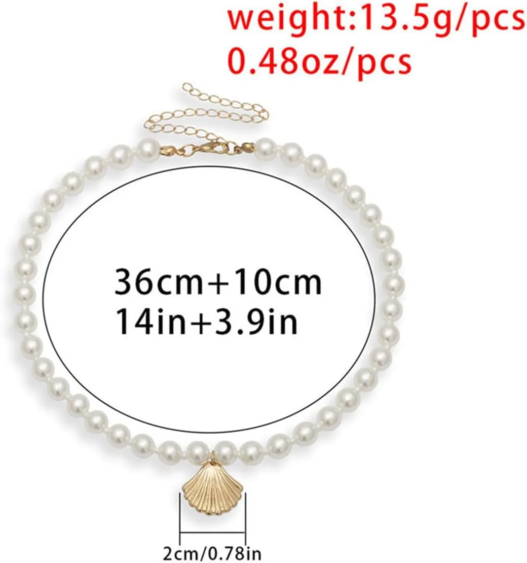 Beach Pearl Necklace for Women Gold Starfish Layerd Necklace Sea Shell Charm Necklace Summer Beach Choker Necklace for Women Jewelry