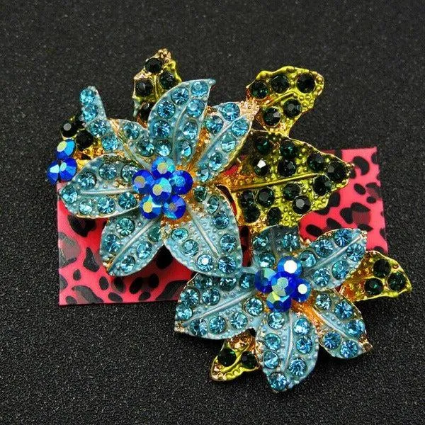 Betsey Johnson Flower Cluster Blue Crystal Rhinestone Brooch Pin