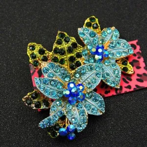 Betsey Johnson Flower Cluster Blue Crystal Rhinestone Brooch Pin