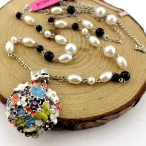 Betsey Johnson Flowers Butterfly Multi-Color Pendant Necklace