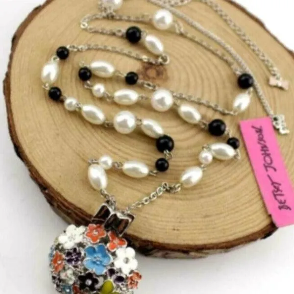 Betsey Johnson Flowers Butterfly Multi-Color Pendant Necklace