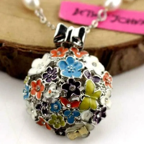 Betsey Johnson Flowers Butterfly Multi-Color Pendant Necklace