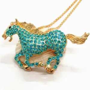 Betsey Johnson Horse Stallion Blue Crystal Rhinestone Gold Necklace