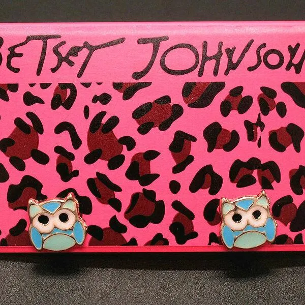 Betsey Johnson Owl Blue Enamel Small Earrings