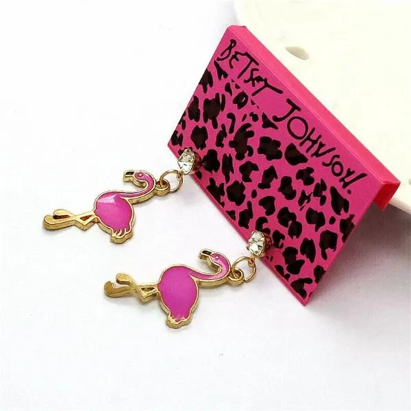 Betsey Johnson Pink Enamel Flamingo Bird Earrings
