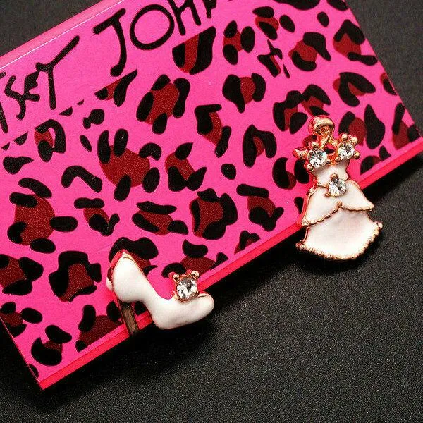 Betsey Johnson White Dress & High Heel Mismatched Earrings