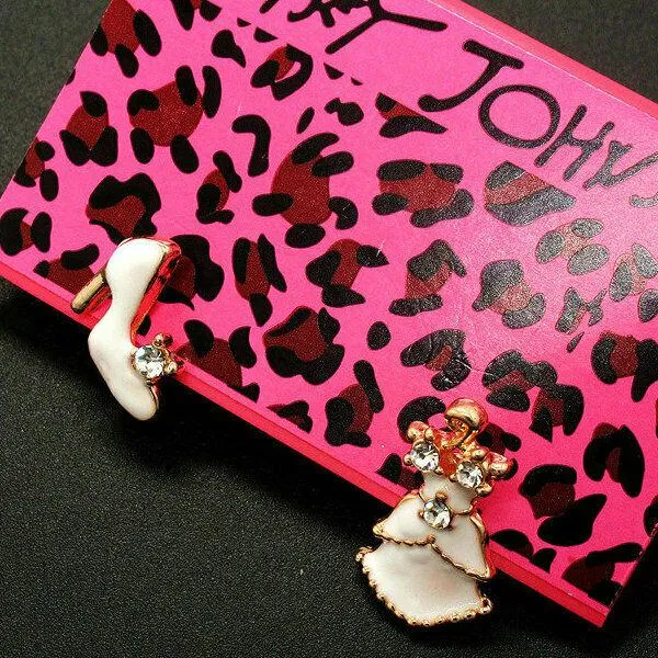 Betsey Johnson White Dress & High Heel Mismatched Earrings