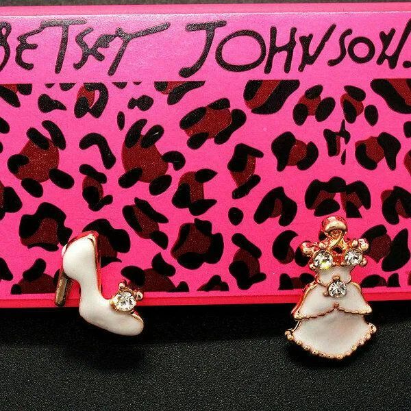 Betsey Johnson White Dress & High Heel Mismatched Earrings