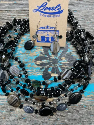 Black & Grey Tones Multi Strands Necklace & Earrings