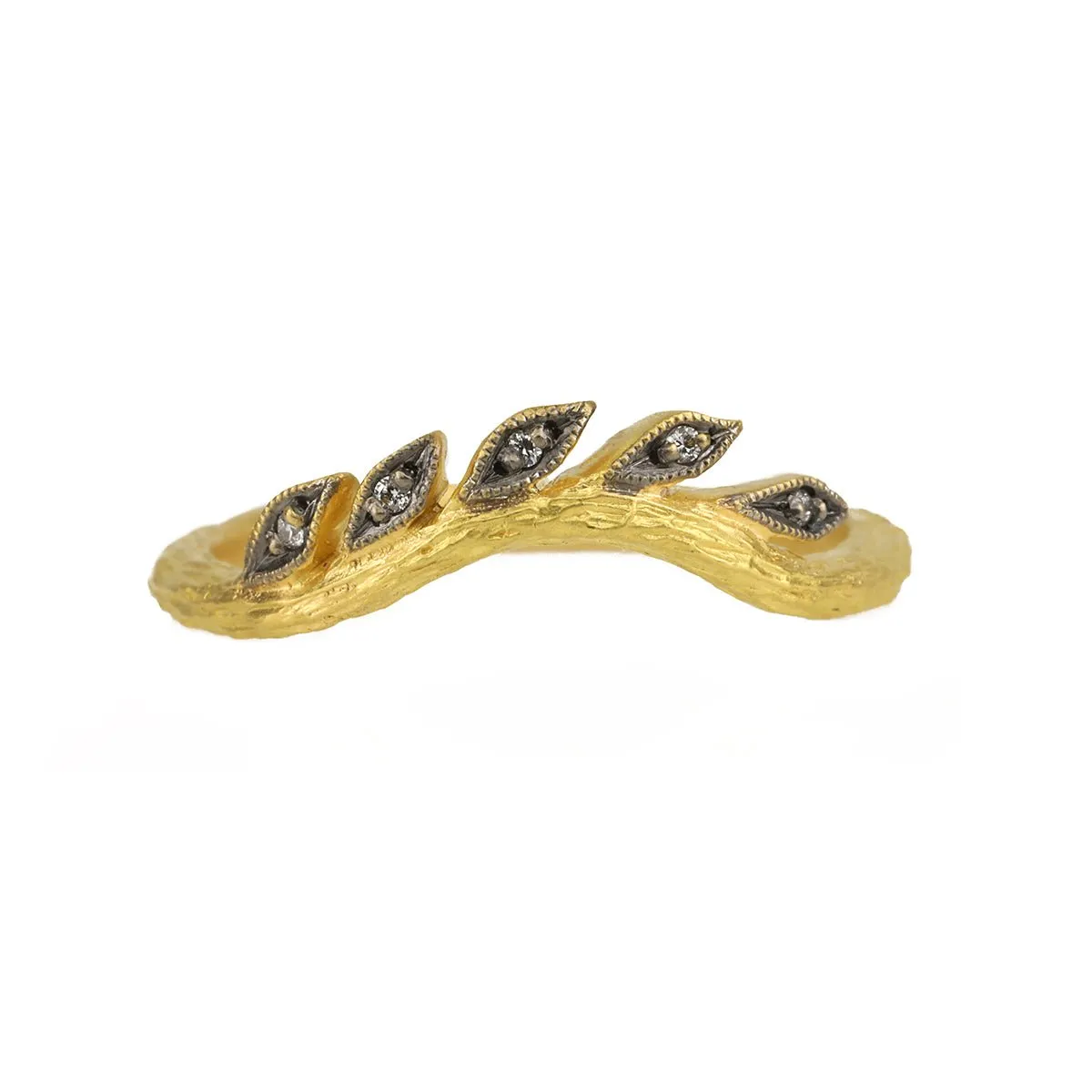 Blackened 22K Gold and Diamond Curved Wheat Band