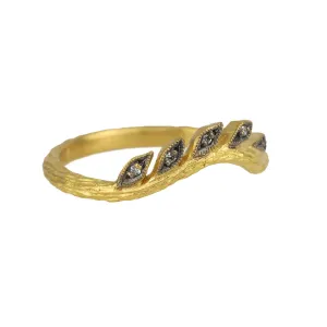 Blackened 22K Gold and Diamond Curved Wheat Band