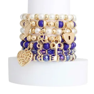Blue and Faux Pearl Love Bracelets: Feminine and Romantic