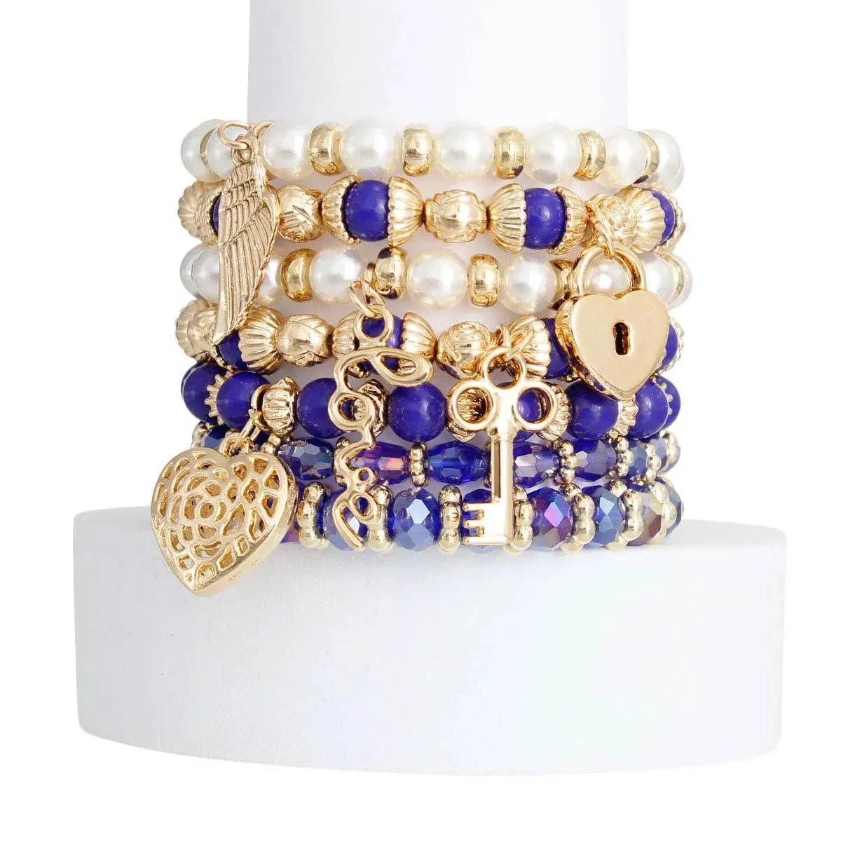 Blue and Faux Pearl Love Bracelets: Feminine and Romantic